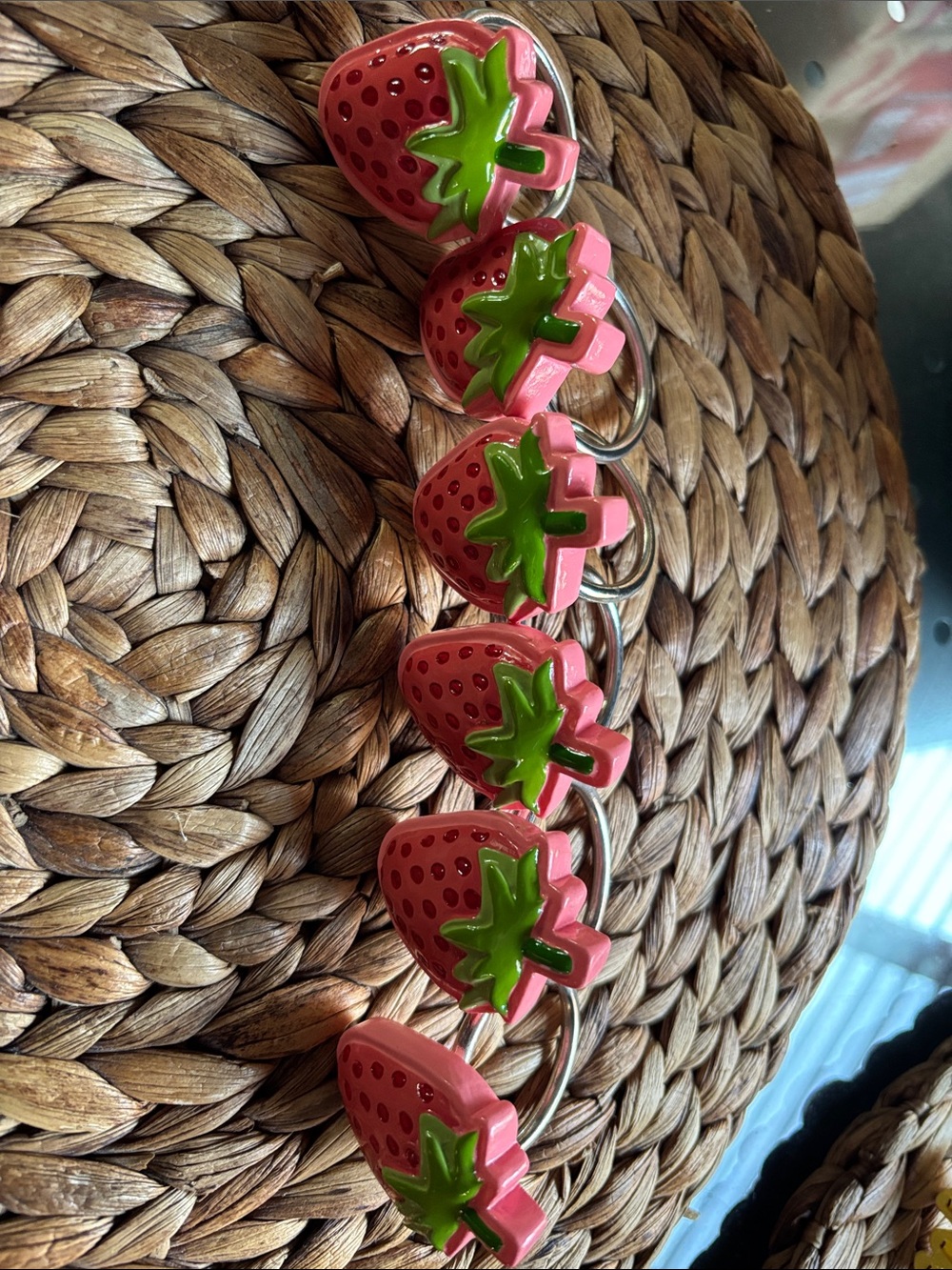 Strawberry Napkin rings set of 6 – Pink and Green